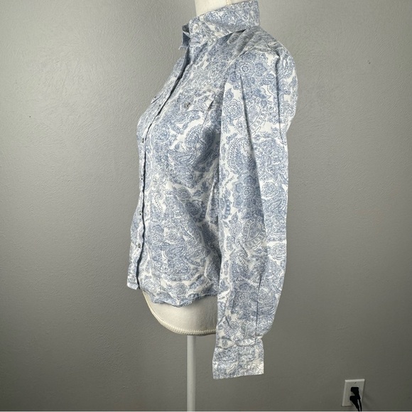 CEDAR ROSE  Women Small Long Sleeve Pearl Snap Western Shirt Blue Paisley Floral - Picture 4 of 13